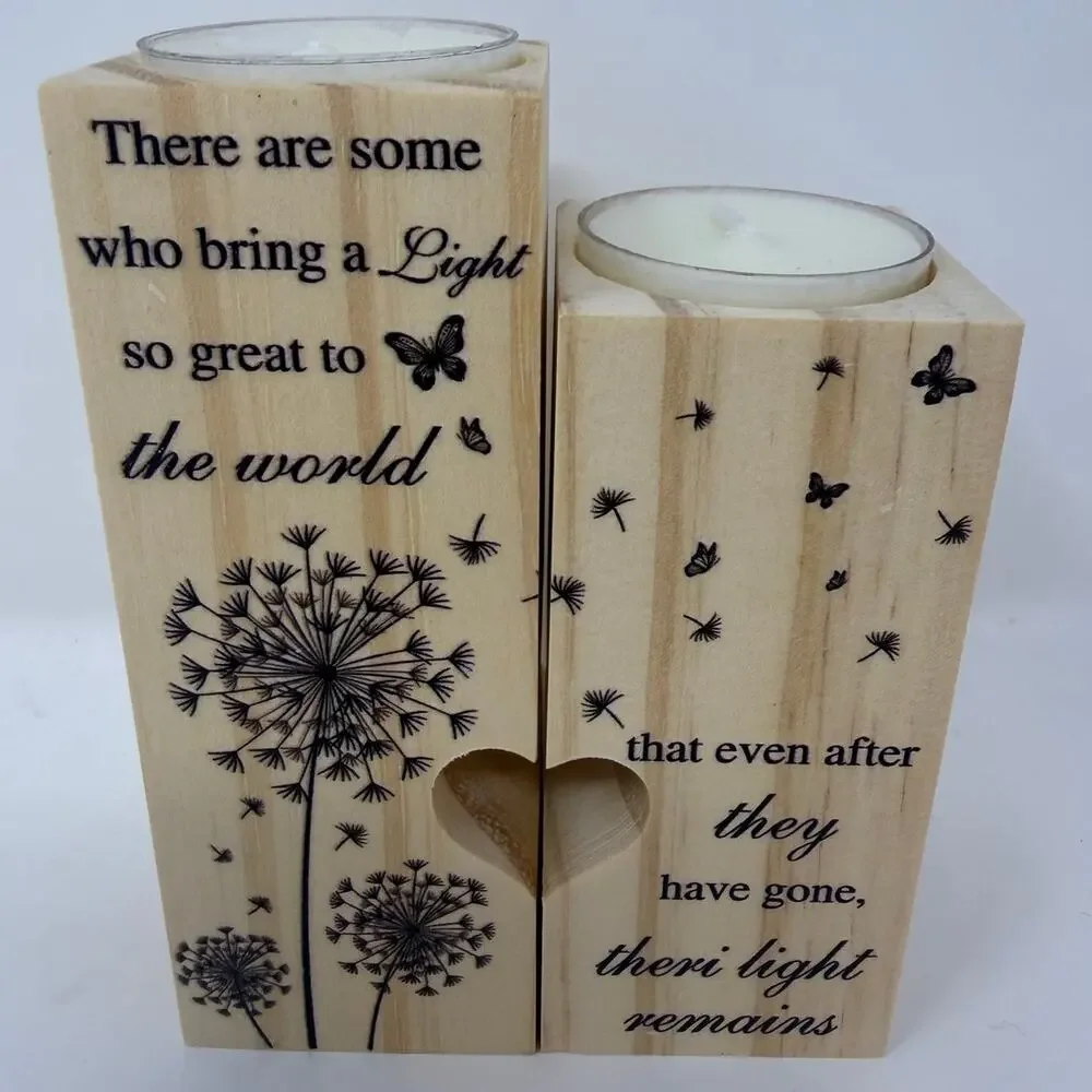 Sympathy Gift Wooden Candleholder Carved Heart with Candles